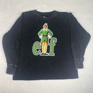 ELF Buddy the Elf Graphic Shirt Adult Large Black Holiday Christmas Long Sleeve